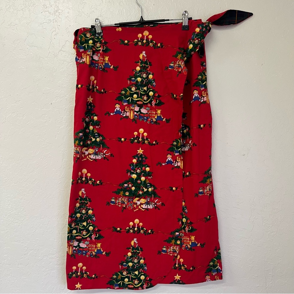 Vintage‎ 80s Flair Christmas Tree Toy Wrap Midi Pencil Skirt Sz L EVC